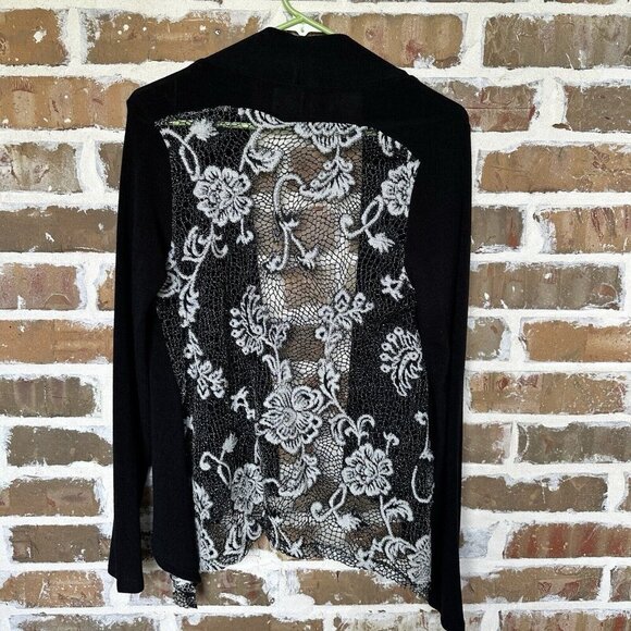 Vocal Cardigan Women's M Black‎ Embroidered Lace Embellished Open Front New - Picture 4 of 9